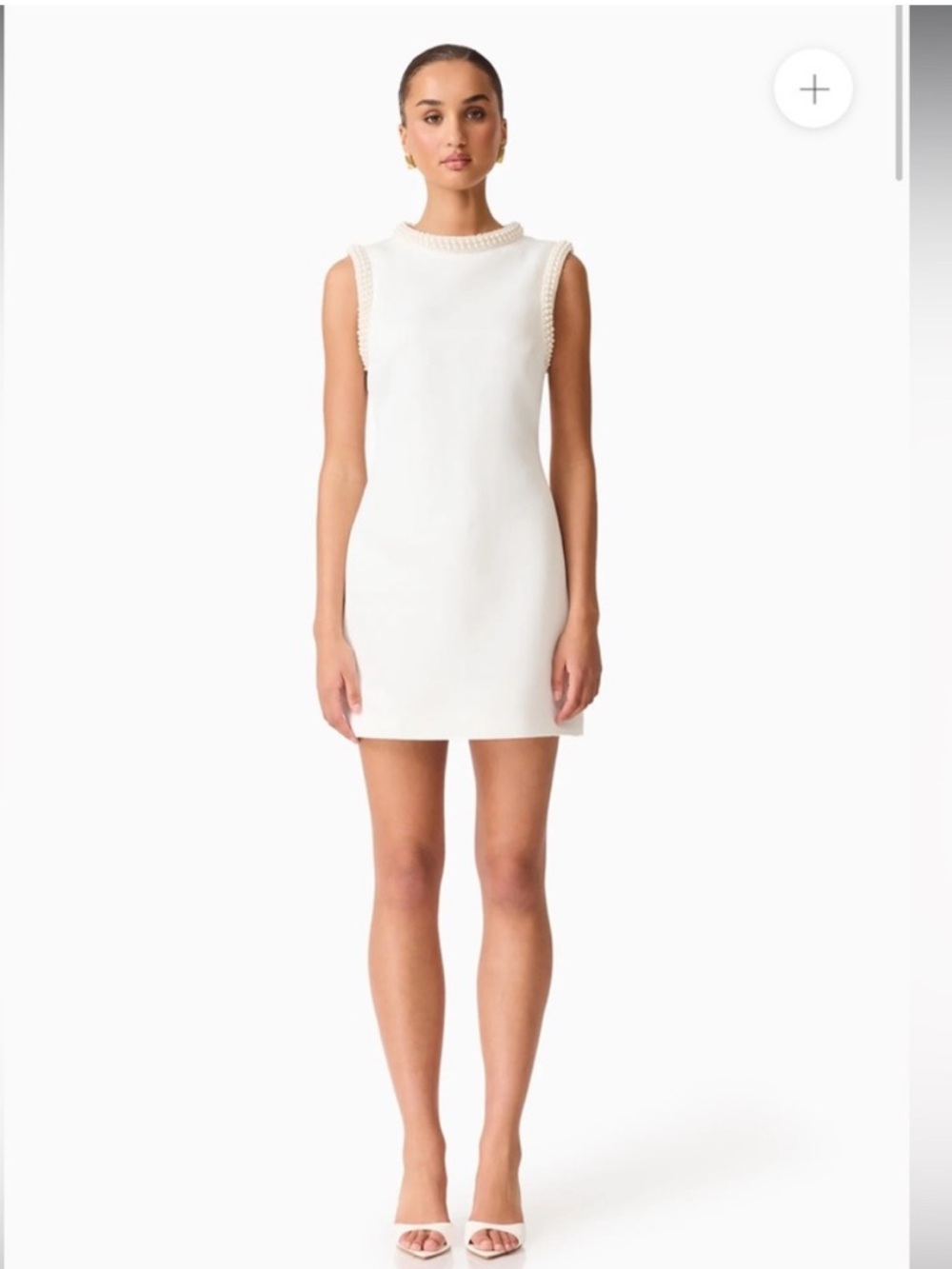 elliatt sia white pearl detail high neckline satin shift mini dress size large - Picture 3 of 13